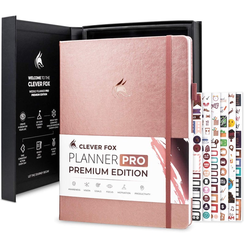 Clever Fox Planner Pro Premium - Luxurious Weekly & Monthly Planner with Budget Organizer for Productivity & Goals, Undated, A4 (Rose Gold) - Image 1